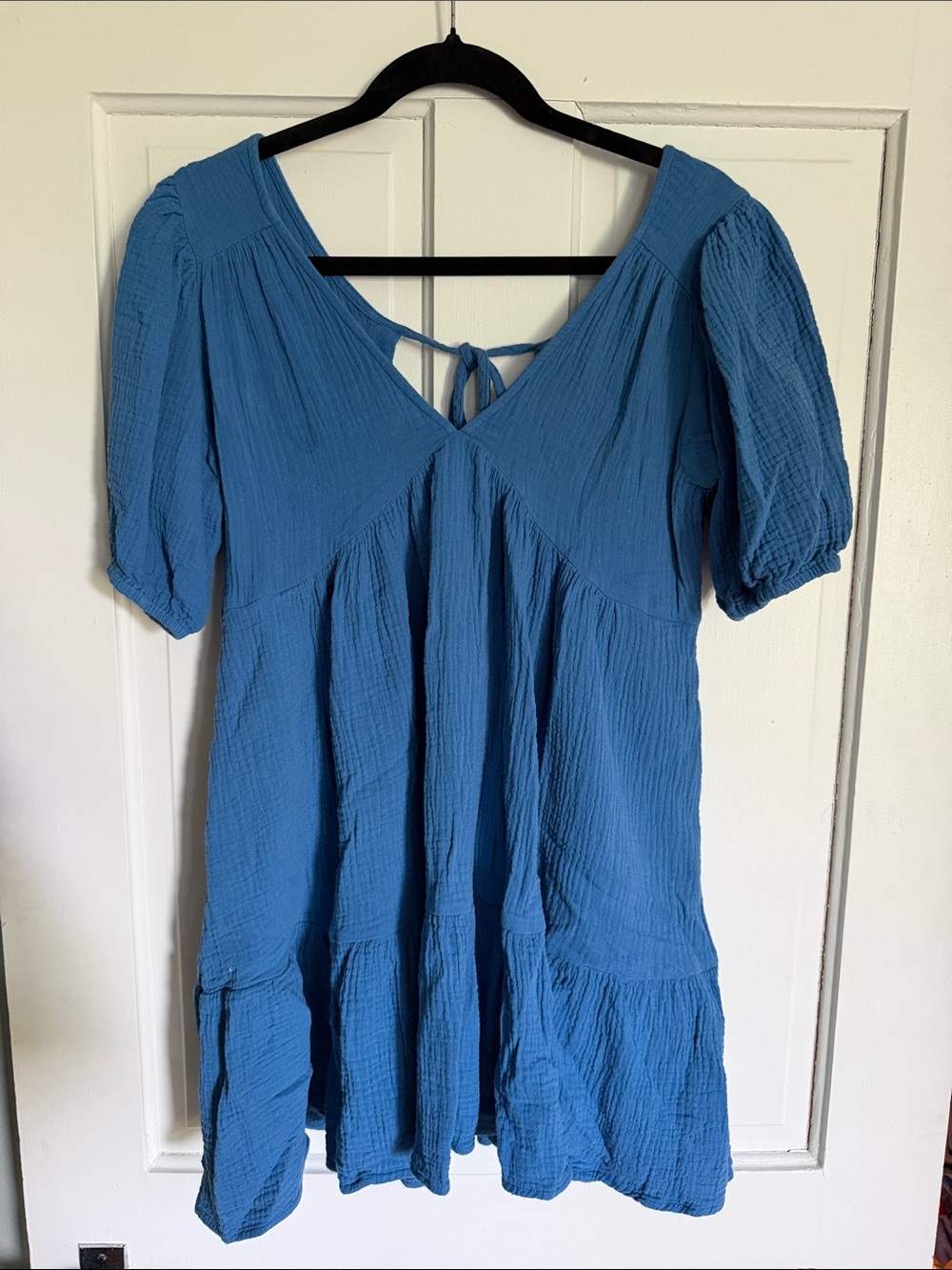 Royal Blue V-Neck Babydoll Dress with Tie Back